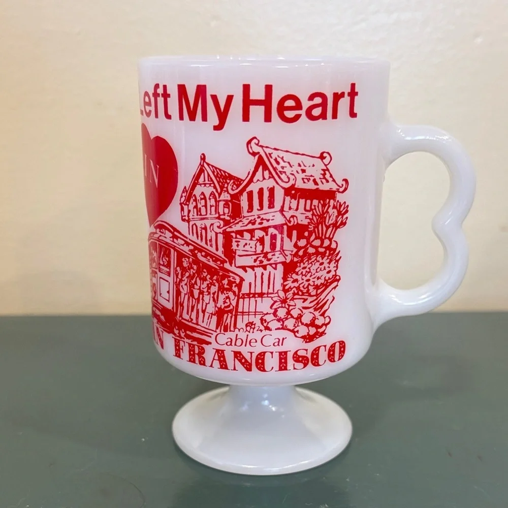 White Milk Glass ‘I Left My Heart In San Francisco’ Pedestal Mug